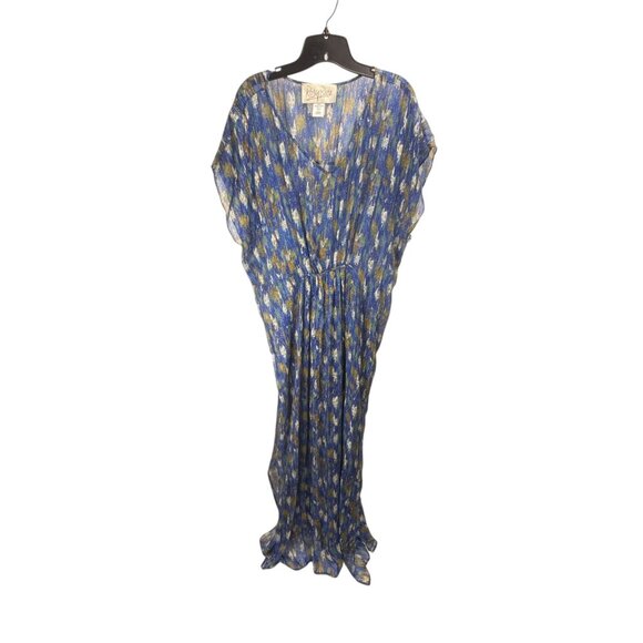 Rory Beca Printed Silk Maxi Dress Size S Blue Multicolor Elastic Waist Oversized - Picture 2 of 6
